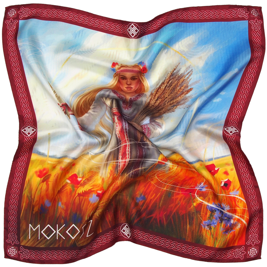 Jedwabna apaszka dwustronna Mokosz 68x68cm AD7-073